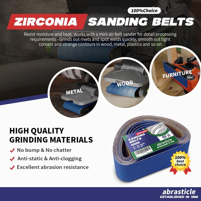 abrasticle 3"" x 21"" Zirconia Sanding Belts for Metal, 3 x 21 Inch Zirconia Metal Grinding Sand Paper, 16 PCS 4 Each of 60/80/120/240 Assorted Grits - Image 4
